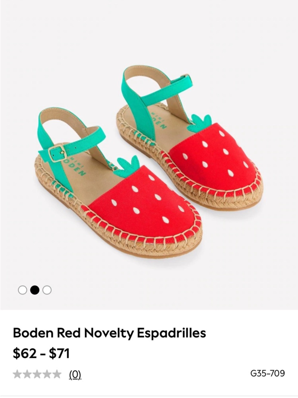 Mini Boden  Kids' Red Strawberry Espadrille Sandals with Green Straps